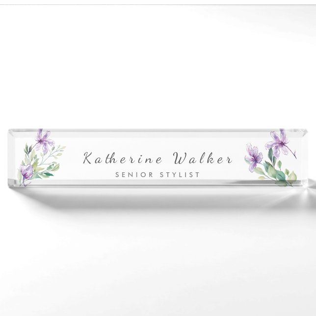 Elegant in Bloom" Personalisierter Acrylschreibtis Namensplakette (Vorderseite)
