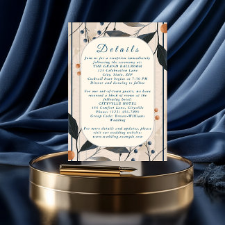 Elegant in Blue & Gold Moderne Eintrittskarte Begleitkarte