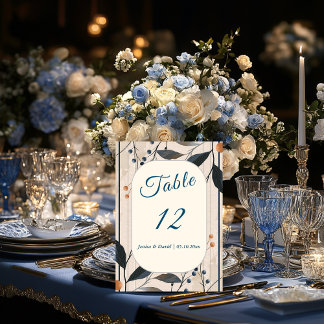 Elegant in Blue & Gold Moderne Tischnummer Card