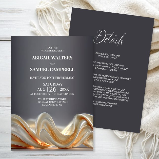Elegant in einer goldenen Seidenhochzeit Einladung (Von Creator hochgeladen)