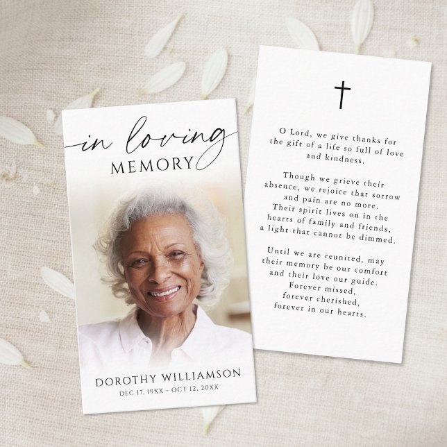 Elegant In Loving Memory Photo Cross Prayer Card Visitenkarte (Von Creator hochgeladen)