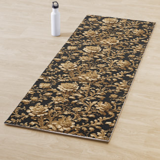 Elegant in Motion: Schwarz & Gold Barock Blumen Yogamatte