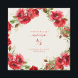 Elegant in Red Cream Wedding Rettete unser Datum Magnet<br><div class="desc">elegant. Hochzeit Save the Date. Rot und Creme. Floral. Geometrisch. Magnet.</div>