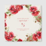 Elegant in Red Cream Wedding Rettete unser Datum Magnet<br><div class="desc">elegant. Hochzeit Save the Date. Rot und Creme. Floral. Geometrisch. Magnet.</div>