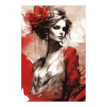 Elegant in Rot: Modefrau Portrait Moderne Kunst