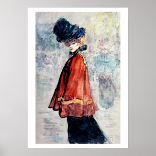 Elegant in rotem Umhang, Gemälde von Henry Somm Poster