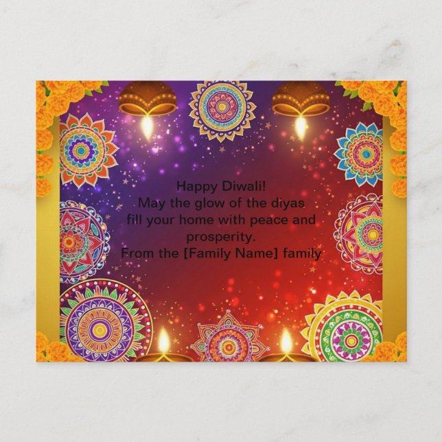 Elegant Indian Diwali Rangoli Postcard Feiertagspostkarte (Vorderseite)