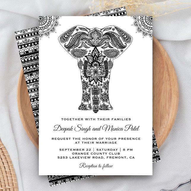 Elegant Indian Henna Elephant Wedding Einladung (Von Creator hochgeladen)