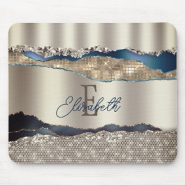 Elegant Indigo Blue Agate Sequins Mousepad