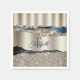 Elegant Indigo Blue Agate Sequins Serviette