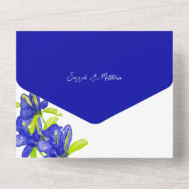 Elegant Indigo Iris Blume Handgemalt All In One Einladung