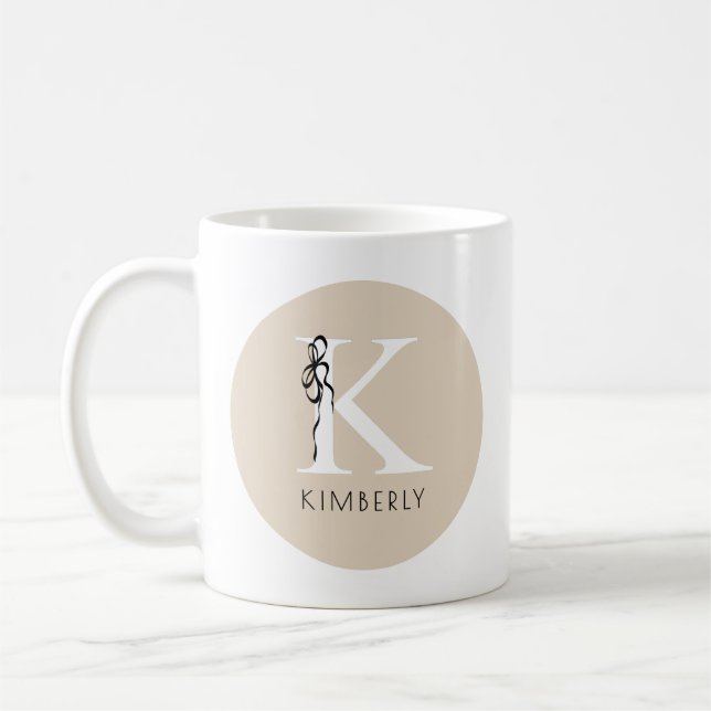 Elegant Initial Brown Girly Feminine Bow Monogramm Kaffeetasse (Links)