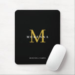 Elegant Initial Chic Black Gold Monogram Mousepad<br><div class="desc">This black and gold logo is designed for a polished, corporate look. A centered initial creates a clear monogram, enhanced by a deep black background with metallic gold accents. The name appears in crisp white overlay for strong visibility and contrast. Sleek, modern, and professional, it works equally well for her...</div>
