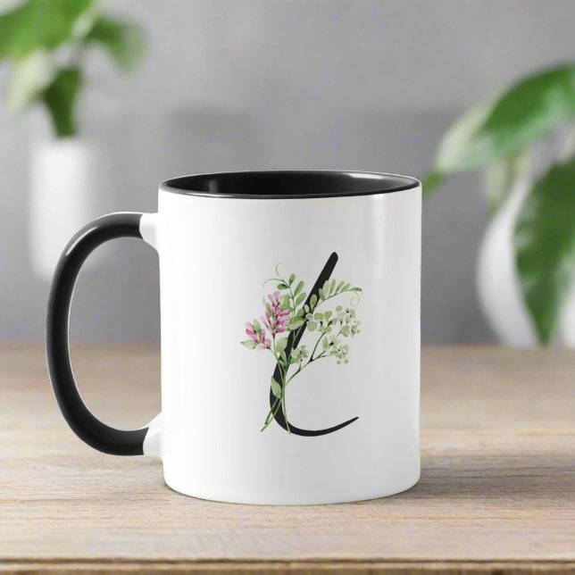 Elegant Initial Letter L Botanical Floral Blätter Tasse (Von Creator hochgeladen)