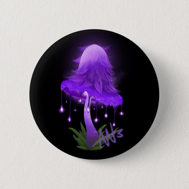Elegant Inky Cap glühend Lila Pilz Button (Vorderseite)