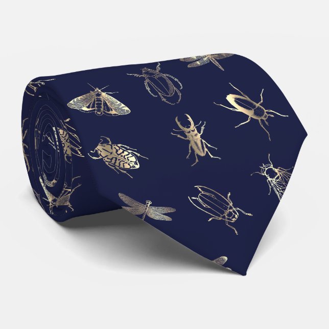 elegant insects pattern on dark blue krawatte (Gerollt)