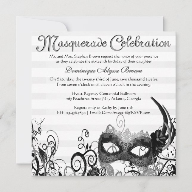 Élégant Invitation à perruques masquantes [Noir] (Devant)