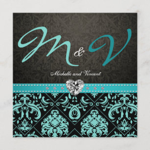 Elégant Invitation Aqua Blue / Black Mariage damas