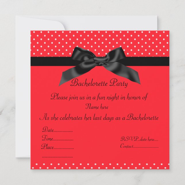 ÉLÉGANT INVITATION BLACK BOW BACHELORETTE ROUGE (Devant)