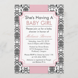 Élégant Invitation de Baby shower Damask
