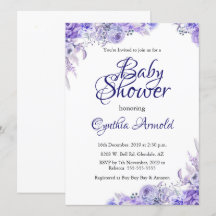 Élégant Invitation de Baby shower floral pourpre
