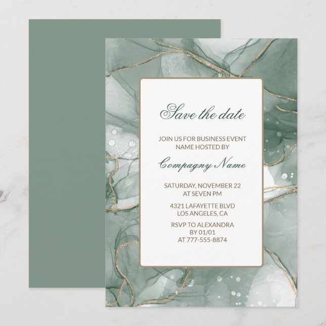 Élégant invitation de la partie affaires vert enre (Devant / Derrière)