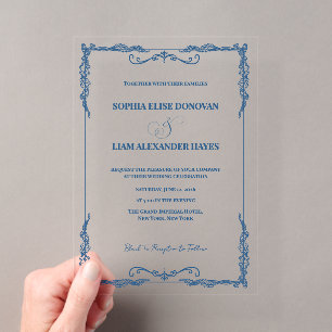 Élégant Invitation de Mariage Bleu Poussiéreux Ten
