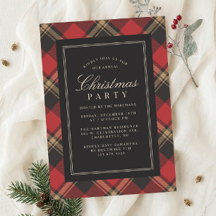 Élégant Invitation de Noël à carreaux rouges pour