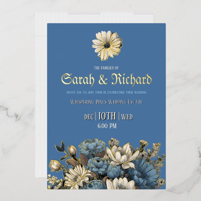 Élégant Invitation Denim Blue & Gold Foil (Enveloppe)
