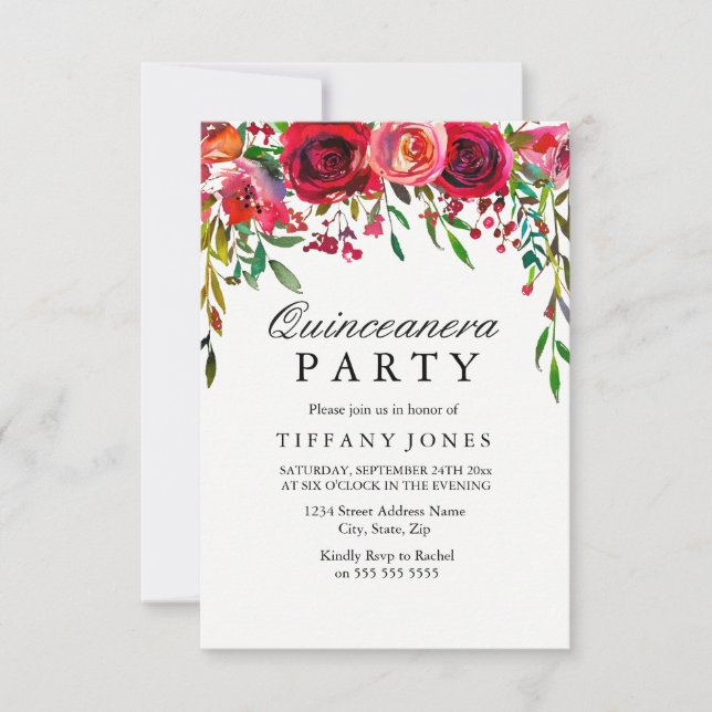 Élégant invitation du Parti Quinceanera à la Fleur (Devant)