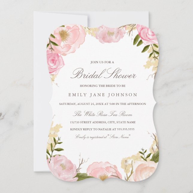 Élégant Invitation Fête des mariées rose (Devant)