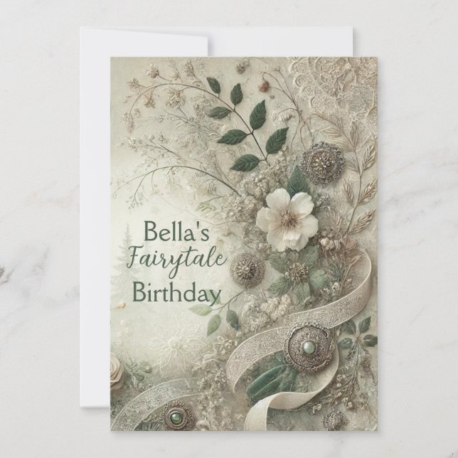 Élégant Invitation Floral Party d'inspiration Vint (Devant)