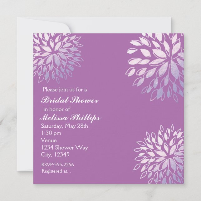 Élégant Invitation Floral Silvery moderne violet L (Devant)