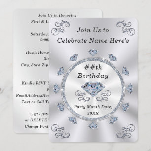 Élégant, Invitations d'anniversaire pour adultes, 