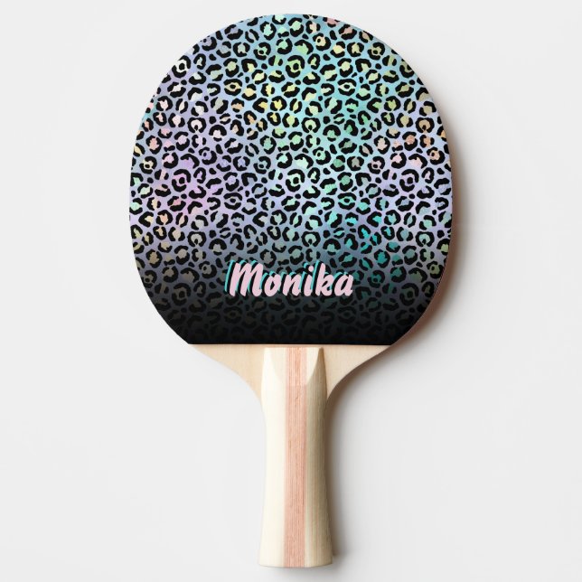 Elegant Iridescent Foil Glam Leopard 3D Monogram Tischtennis Schläger (Vorderseite)