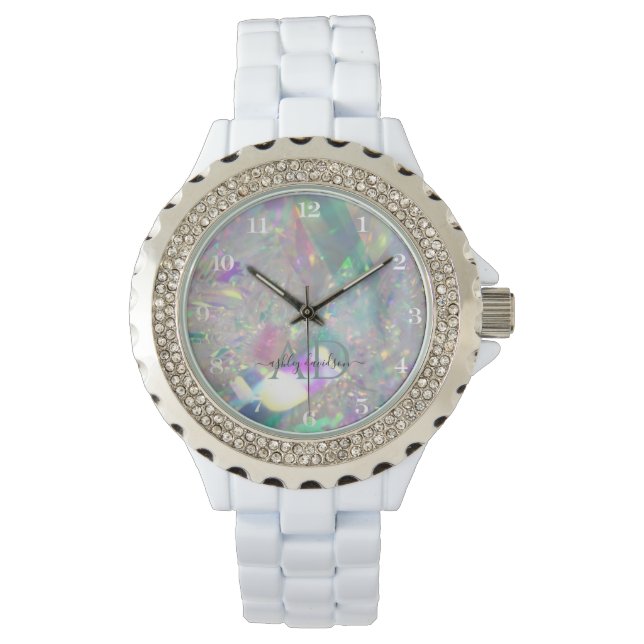 Elegant Iridescent | Kristall Monogram Watch Armbanduhr (Vorderseite)