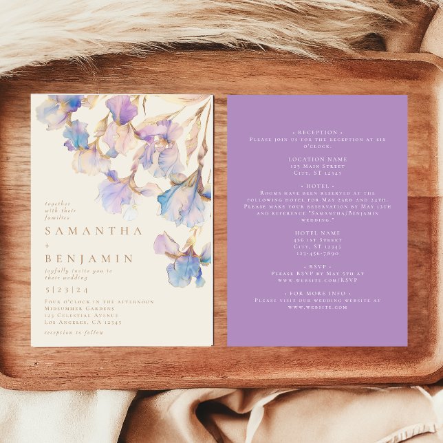 Elegant Iris alle in einem floralen Hochzeitsempfa Einladung (Von Creator hochgeladen)