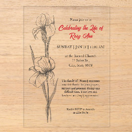 Elegant Iris "Celebrating the Life" Funeral Acryleinladungen