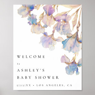 Elegant Iris Floral Baby Dusche Begrüßungszeichen Poster