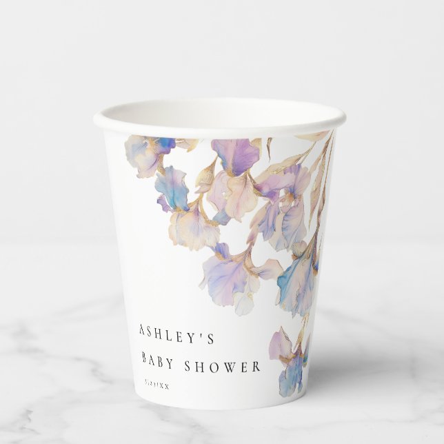 Elegant Iris Floral Baby Shower Pappbecher (Vorderseite)