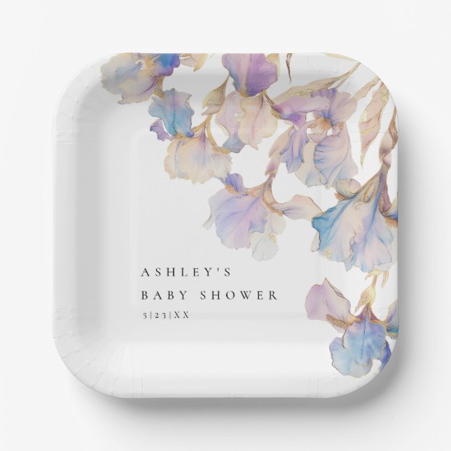 Elegant Iris Floral Baby Shower Pappteller (Vorderseite)