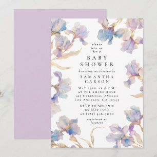 Elegant Iris Floral Watercolor Baby Shower Einladung