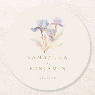 Elegant Iris Floral Watercolor Wedding Runder Pappuntersetzer