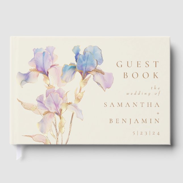 Elegant Iris Floral Wedding Gästebuch (Vorderseite)