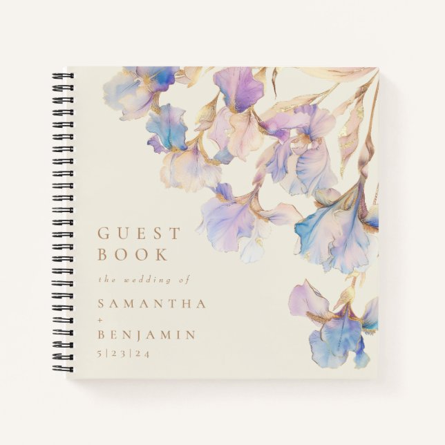 Elegant Iris Floral Wedding Notizbuch (Vorderseite)