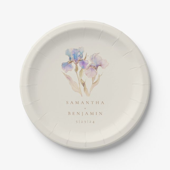 Elegant Iris Floral Wedding Pappteller (Vorderseite)