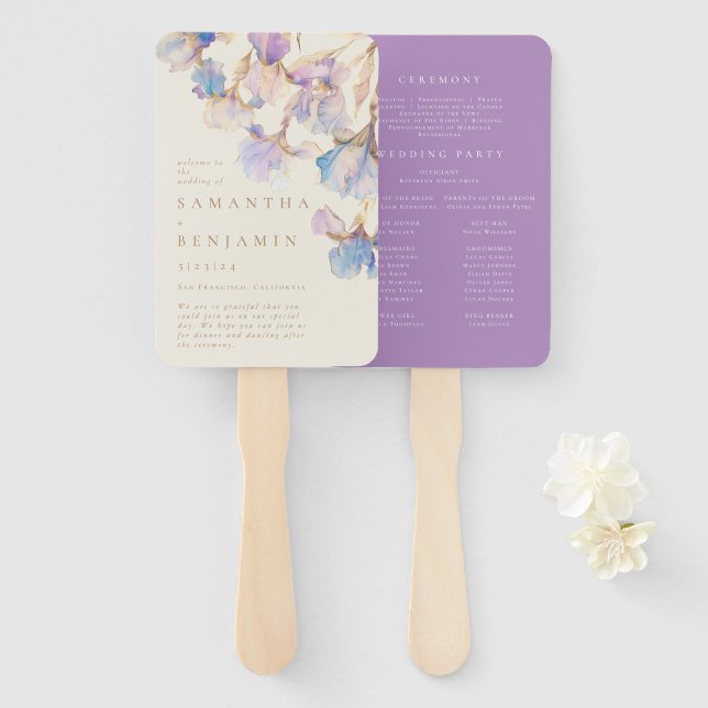 Elegant Iris Floral Wedding Program Fächer (Vorne und Hinten)