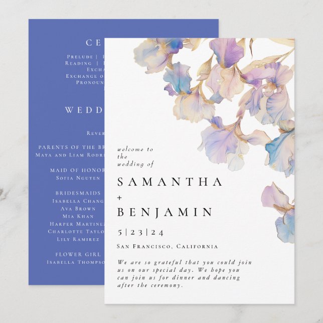 Elegant Iris Floral Wedding Programm (Vorne/Hinten)