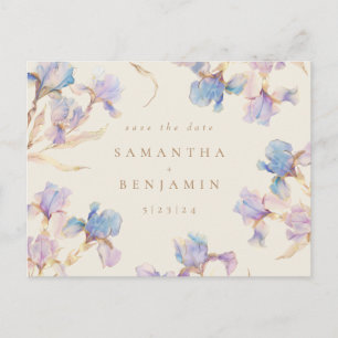 Elegant Iris floral Wedding Save the Date Postkarte