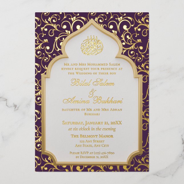 Elegant Islamic Arch Wedding  Folieneinladung (Vorderseite)